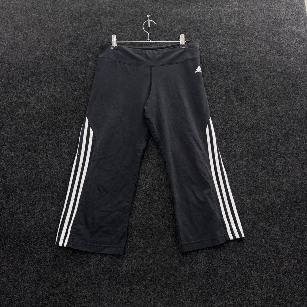 Adidas Womens Black 3-Stripe Capri Pants Cropped Flare Leggings Size Medium